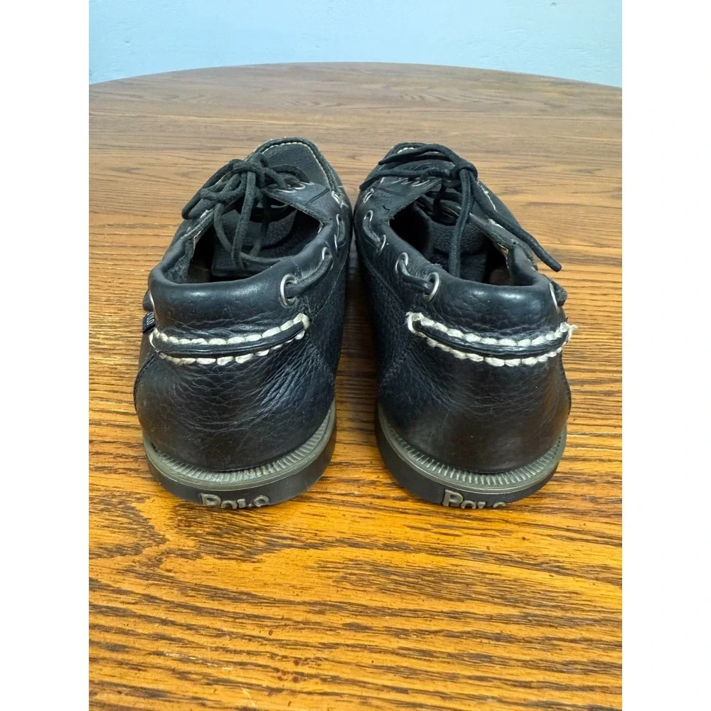 Men's Black Leather Polo Boat Loafers, Black Size 8